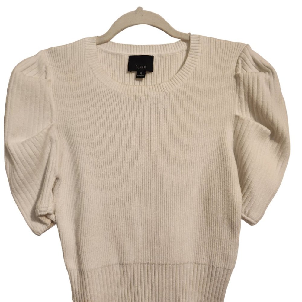 White Puff-Sleeve Ribbed Knit Tee - Lumiere Size M (Fits like a S) - Picture 2 of 10